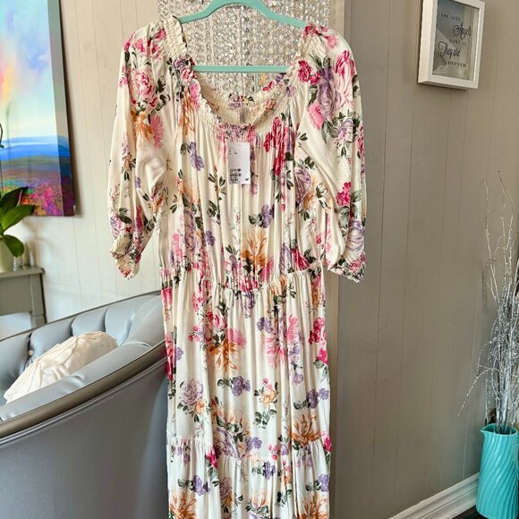 NWT Floral Off the Shoulder Midi Dress Sz XL from H&M - Picture 1 of 5